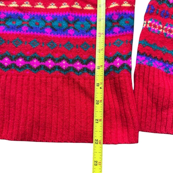 J. CREW Red Holly Fair Isle Crewneck Colorful Sweater Wool Boxy Fit Size Medium - Picture 6 of 10
